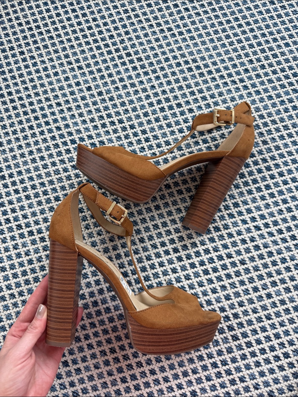 Women’s Tan Suede Platform Block Heel Sandals